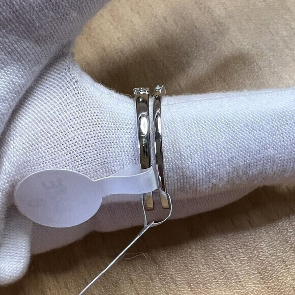 TG 925 Sterling Silver Cubic Zirconia Double Ring Women's Size 8 Rhodium Finish - Picture 8 of 16